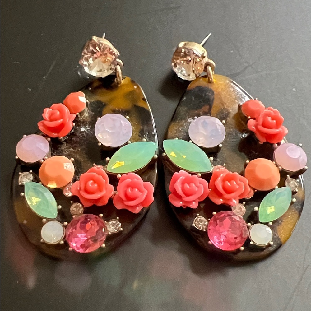 J. Crew Multicolor Floral Statement Earrings Excellent Condition